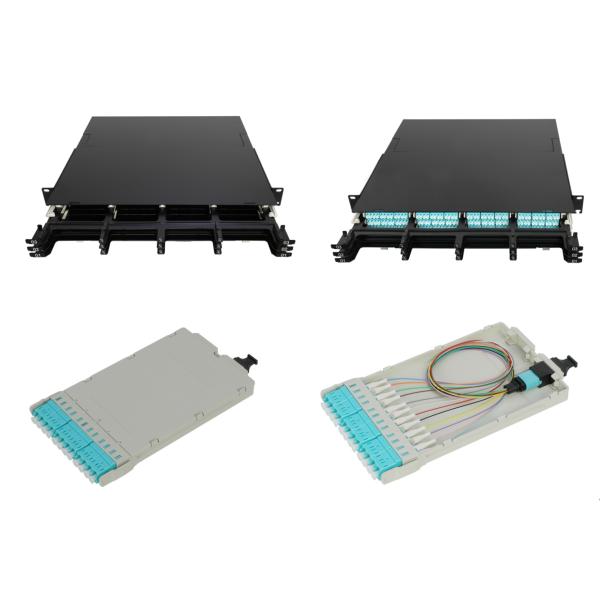 144 Cores MTP MPO Fiber Cassette Enclosure OS2 Fiber Black Color rack mounted