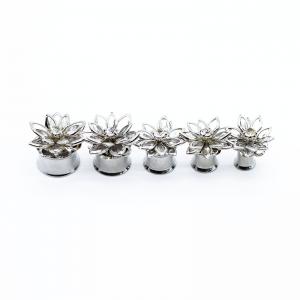 China Flower Flesh Tunnel Earrings 304 Stainless Steel 10mm Ear Stretcher Plugs wholesale