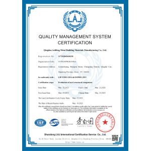 Qingdao Aolifeng Building Materials Manufacture Co., Ltd. Certifications