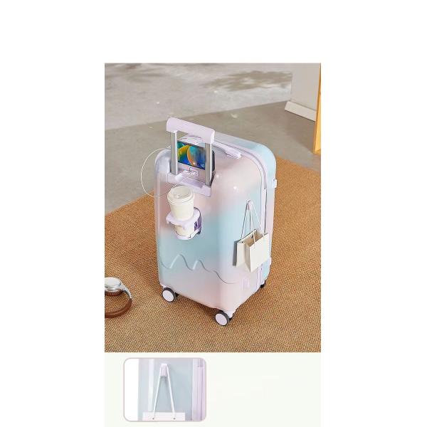 Zipper Closure Luggage Ice-Cream Series with USB Cup Holder Hard Shell Suitcase 210D Polyester Lining Multi-Functional