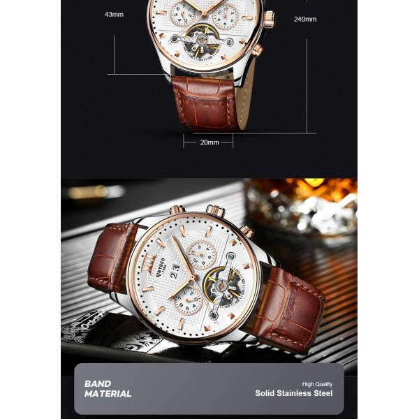KINYUED Power Reserve Sport Custom Waterproof Watch Genuine Leather Strap For Watch Mechanical Wristwatch