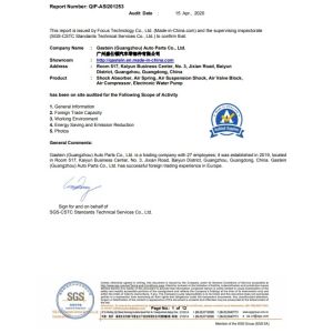 Gastein (Guangzhou) Auto Parts Co., Ltd. Certifications