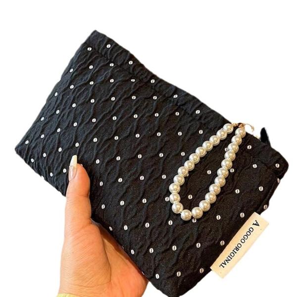 POLKA DOT BLACK MAKEUP BAG SWEET SKINCARE STORAGE BAG CARRYING PORTABLE COIN PURSE TRAVEL WASH