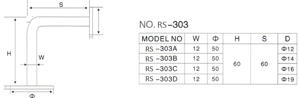 stainless steel Handrail bracket RS303 wall to rail, finishing satin or mirror, size 12x60x60mm