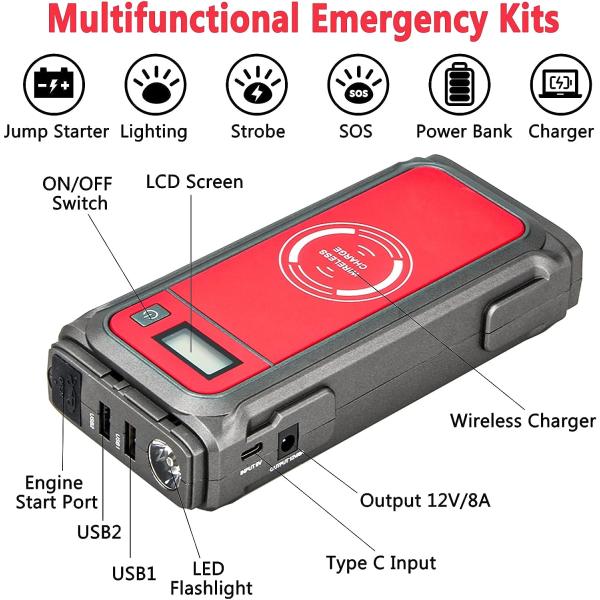 12V A38 Compact Jump Starters Powerbank 850A 44.4Wh Capacity