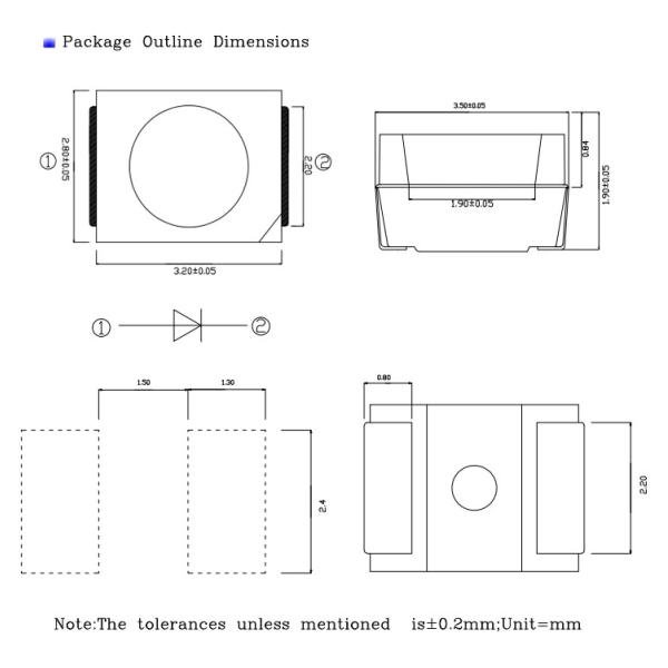 Durable PLCC2 3528 SMD LED bright Orange 605nm Multipurpose LED diode