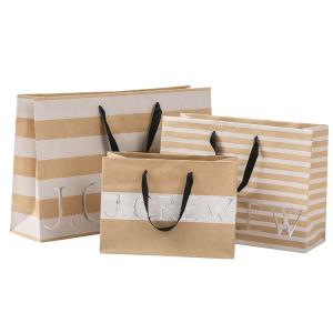 China 250gsm Brown Paper Shopping Bags , Commercial Paper Bags Clear Crease on sale
