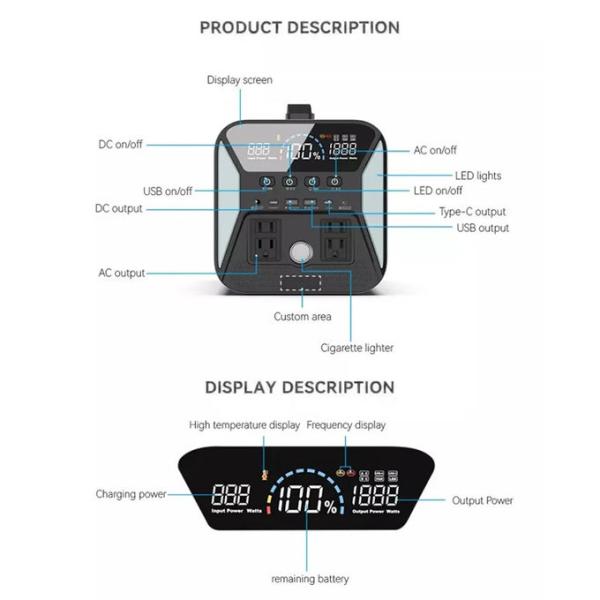 Outdoor Big Size Camping Lithium Portable Power Station High Capacity 300w 500w 1000w Cell 5