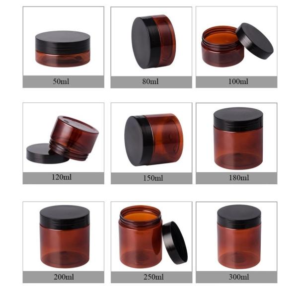 Cosmetic Food Pack 100ml 150ml 200ml 250ml 300ml Amber Pet Plastic Cosmetic Cream Jar With White Black Lid