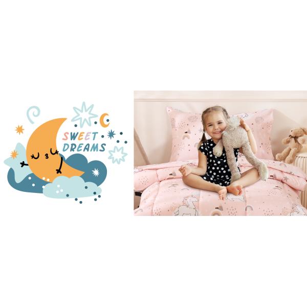 Pink Unicorn Toddler Microfiber Bedding Set - 4 Piece Comforter & Sheets