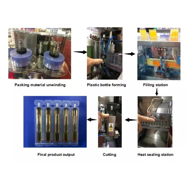 Automatic plastic ampoule bottle liquid filling sealing machine with 5 nozzles