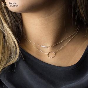 Stainless Steel Simple Layered Necklace Circle Pearl Pendant Clavicle Chain