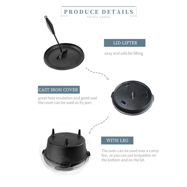 Black Pre Seasoned Cast Iron Dutch Oven For Campfire Cooking