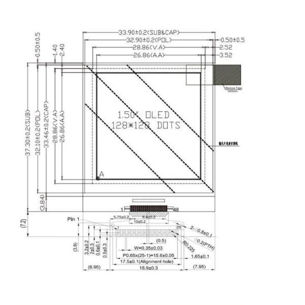 PMOLED display technical drawing