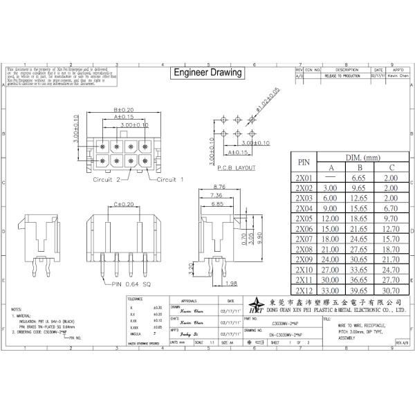 Female housing Wire to wire Connector Pitch 3.0mm for power dual Row