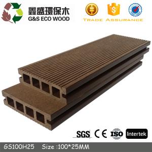 China Brown 100 X 25mm Natural Wood Grain Wpc Decking Floor Grey Hollow Composite Decking wholesale