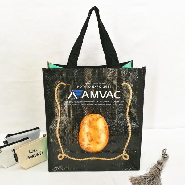 Bolsas ecologicasl custom logo bopp laminated recycled pp woven shopping tote bag with round bottom