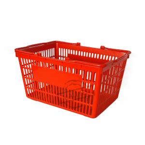 China Red Blue Yellow Gray Plastic Supermarket Shopping Basket Double Handles on sale
