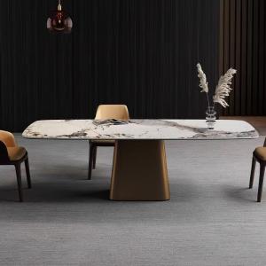 China Rectangular Marble Metal Dining Table 2000mm Length With Column wholesale