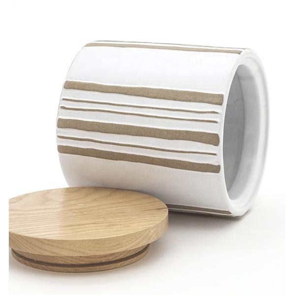 Kitchen Ceramic Coffee Storage Jars Tea Sugar Food Storage Ceramic Canister With Wood Cover