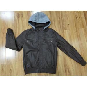 Quilted Padded Leather Motorcycle Jacket Black Brown Hooded Collar