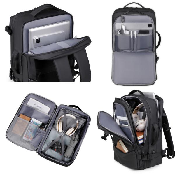 Business Travel USB Charging Nylon Laptop Backpack Anti-Theft Blue Black with Customizable Logo and Waterproof Interior