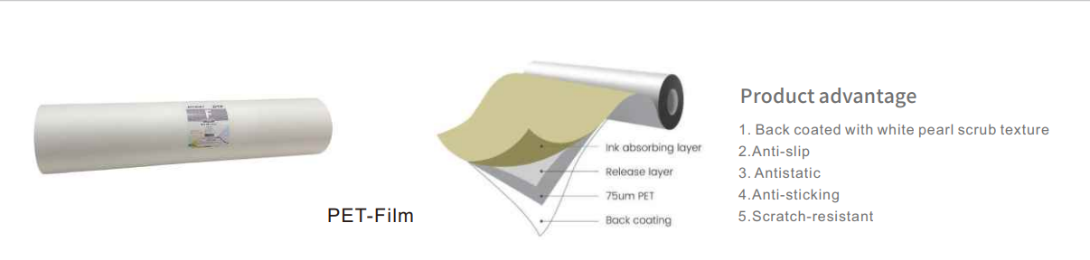 30cm 40cm 60cm 120cm DTF Pet Film Roll Hot Peel 75um DTF Pet Transfer Film