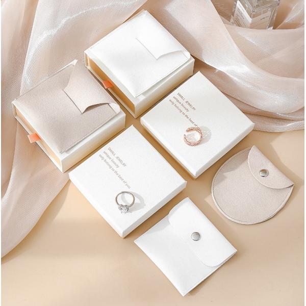 Batch Customized LOGO White Powder Jewelry Box Velvet Bag Set Light Luxury World Cover Ring Jewelry Storage Drawer Box