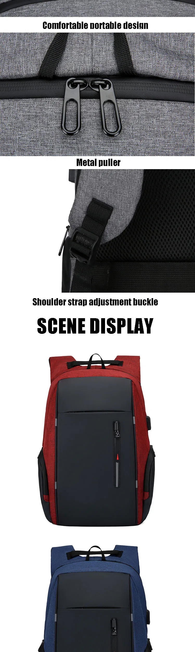 Durable Polyester Waterproof Business Laptop Backpack with USB Outdoor Travel Sports Bag