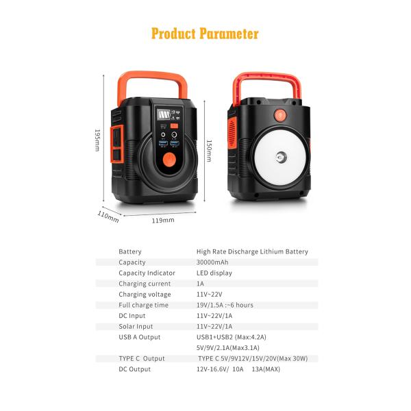 100W Solar Portable Power Station Battery 110V 220V Generator For Outdoor Camping