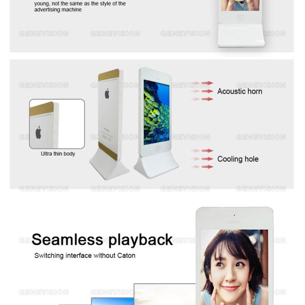 Golden 43 Inch Iphone Style Touch Screen Kiosk Totem Networkd Display Managing Software