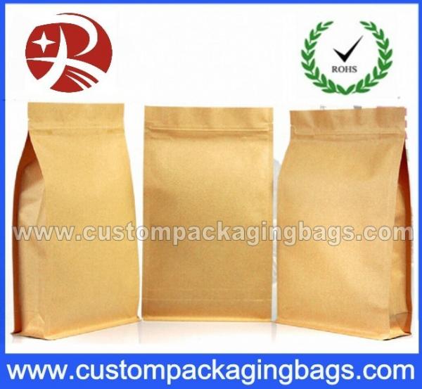 Quality Top Zipper Kraft Paper Coffee Packaging Bags With Square Bottom for sale