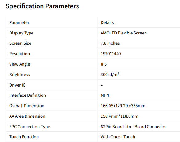 7.8-inch OLED display product illustration