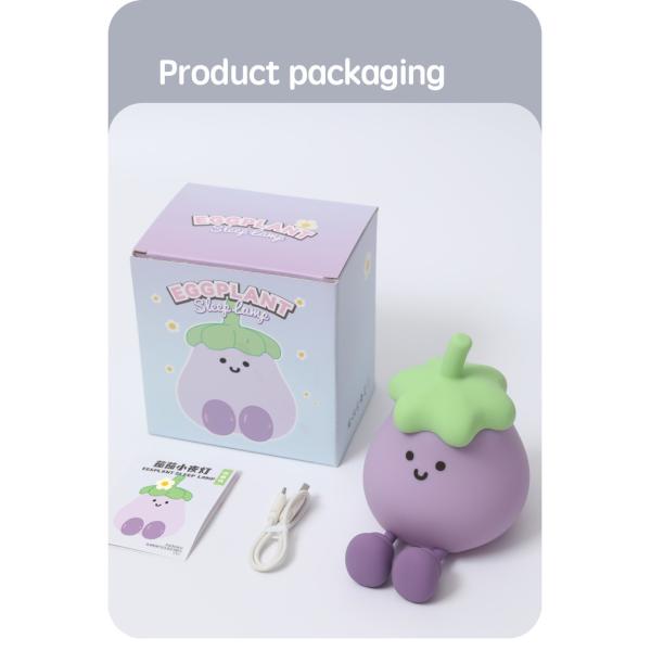 Vegetables Small Eggplant Silicone Lamps USB Rechargeable Bedroom Bedside Pat Night Lights For Gifts