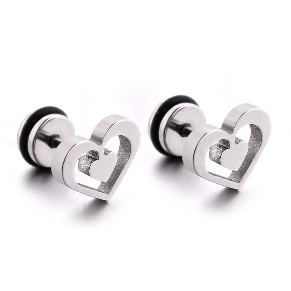 Special double heart shape women stud earrings stainless steel body piercing jewelry