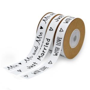 China Custom Printed Cotton Ribbon 15mm*10m White Gift Packing Ribbon on sale