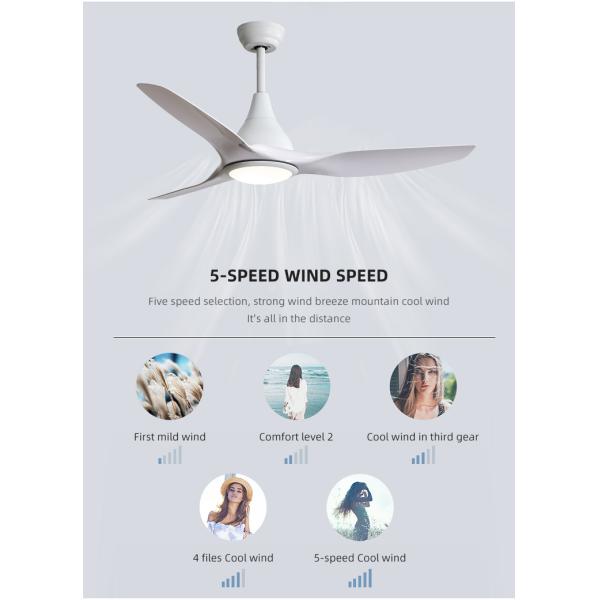 5 Speed 3CCT White ABS Blade Ceiling Fan For Restaurant 1500LM