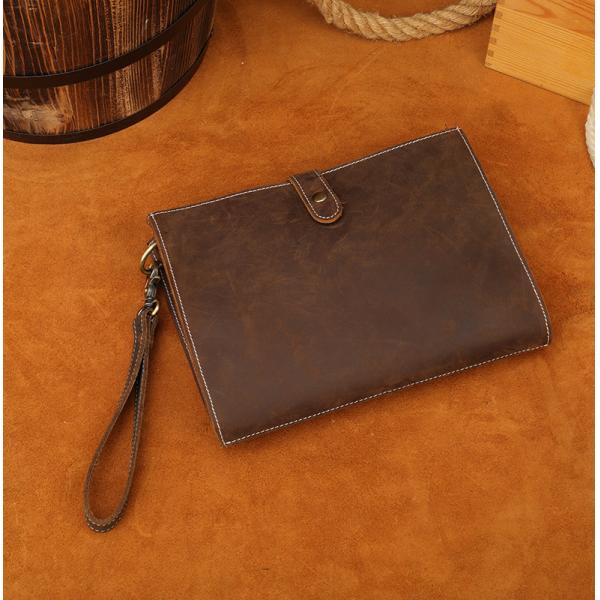 Genuine Cowhide Crazy Horse Leather Men'S Clutch Large Capacity Wallet European And American Retro Crossbody Shoulder Bag Mobile Phone Men'S Bag