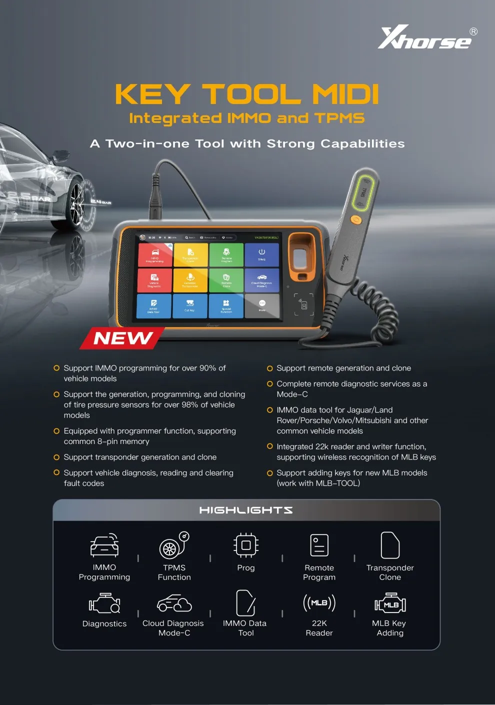Xhorse Key Tool MIDI Basic 2in1 IMMO and TPMS Diagnostic Scanner