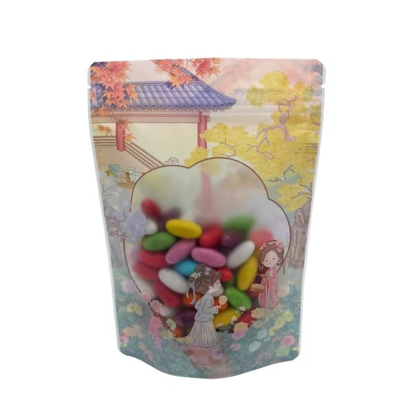 Quality Classical Pattern Plastic Customized Printed Stand Up Pouches With Window And Zip Lock For Food Packing for sale