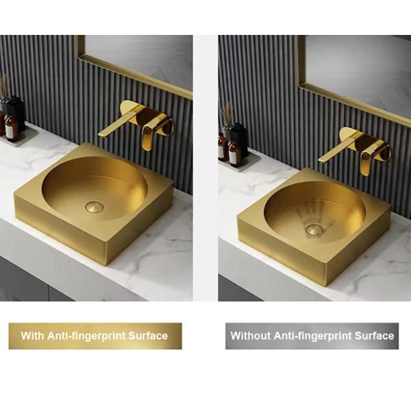16x16" Gold Square Stainless Steel Vessel Sinks With PVD Nano Tech Coating