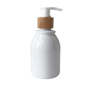 China 250ml Frosted Amber Cosmetic PET Bottle With Bamboo Pump wholesale