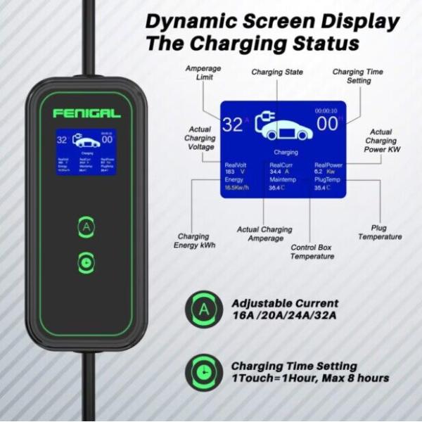 Energy Electric Vehicle Charging Gun 16A/32A Portable EV Charger On-Board