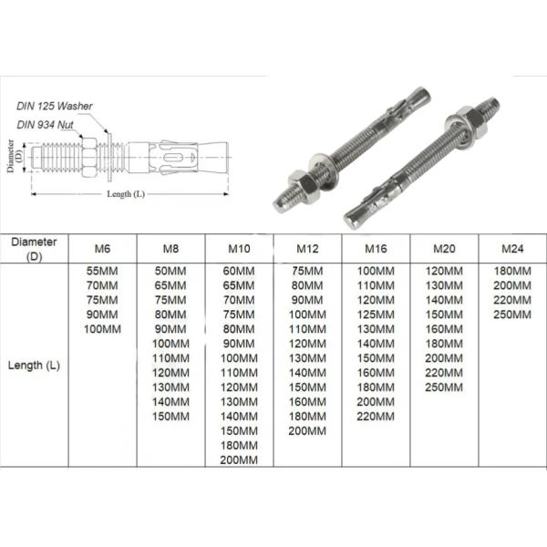 DIN Standard ZINC Finish 304 Stainless Steel Wedge Expansion Anchor Bolt for Customer Requirements