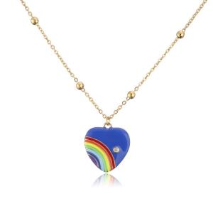 China Rainbow Enamel 14k Gold Jewelry Thin Bead Chain Necklace Heart Shaped wholesale