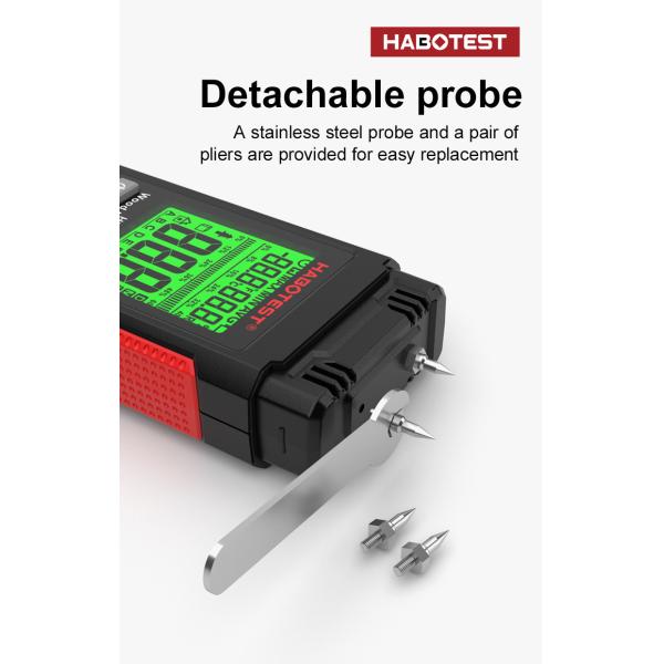HT633 Wood Moisture Meter Pin Type Digital Moisture Detector Ambient Temperature Humidity with LCD Backlight Display
