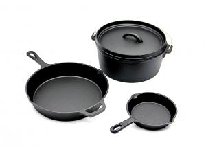 China 3 Piece Pre Seasoned Cast Iron Frying Pan Set BSCI SGS ISO9005 wholesale