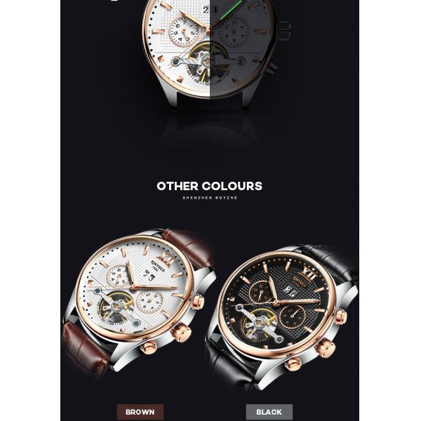 KINYUED Power Reserve Sport Custom Waterproof Watch Genuine Leather Strap For Watch Mechanical Wristwatch