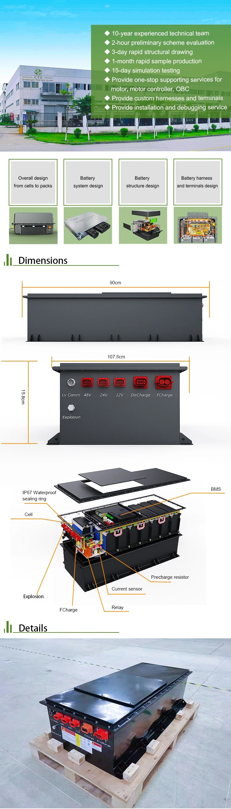 Cts Deep Cycle LiFePO4 Lithium Battery 96V 300ah 400ah Li Ion Battery Pack for Electric Bus Vehicle Car