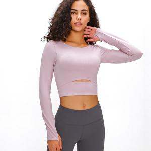China Padded Hot Hollow Sports Long Sleeve Yoga Shirt Gym Plain Crop Top Womens Workout Shirts wholesale